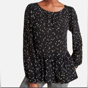 Anthropologie Maeve Cheyenne Long Sleeve Peplum Blouse Black & White Sz S
